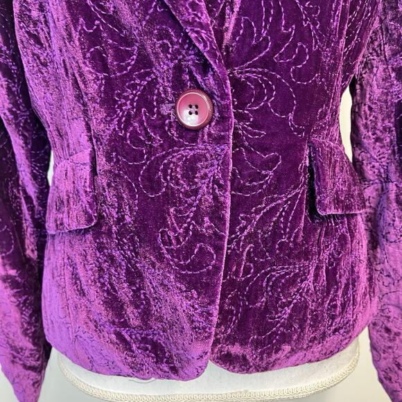 Bandolino Velvet Embroidered Blazer Jacket Women's Size 10 Purple Boho Peasant - Picture 5 of 8